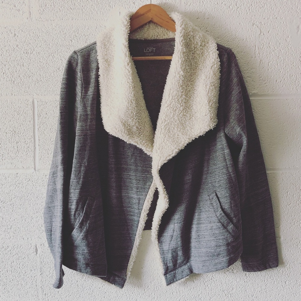 Ann Taylor LOFT shearling open sweater sz: L